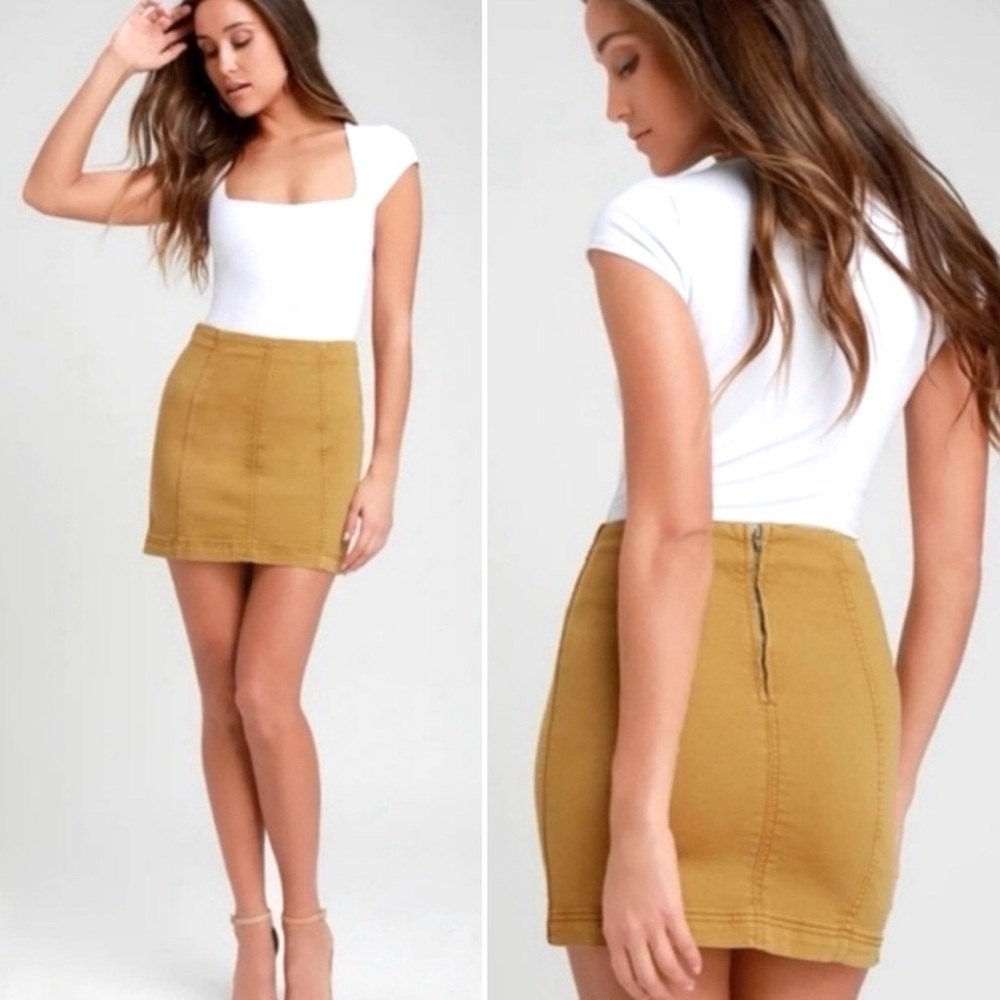 Free People Modern Femme Tan Mini Skirt Preppy Boho Academic Casual Size 6
